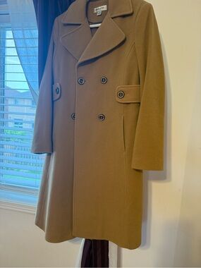 Preston & York Camel Double-Breasted Wool Pea Coat